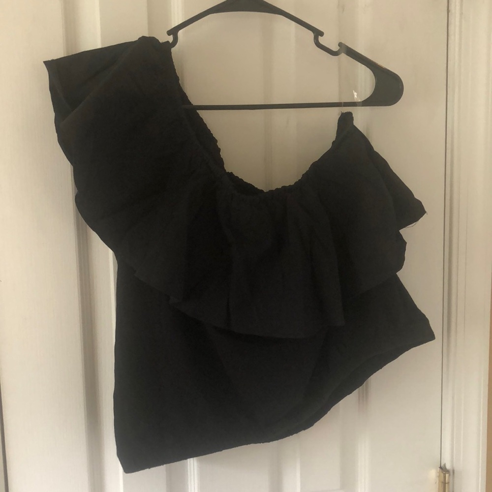Cute black a new day one-shoulder blouse - barely worn! Size large.